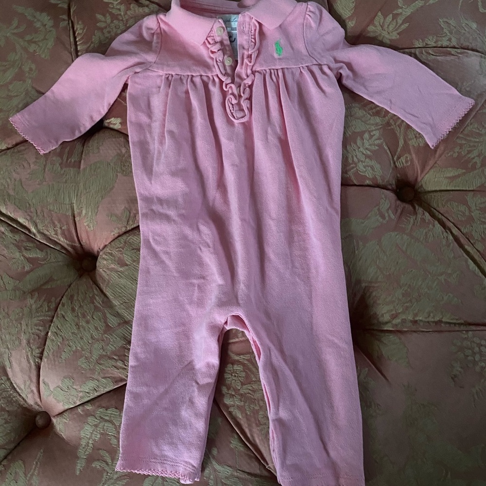 Ralph Lauren Pink Romper with Green Pony